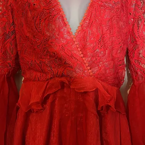 Saints + Secrets Cherry Red Lace Sheer Sexy Lingerie Romper Large NWT