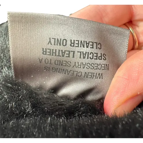 PELLE Black Genuine Leather Hooded Belted Faux Fur Lined Full Zip Jacket Size L Size L