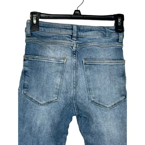 ZARA  Womens Jeans Mid-Rise Skinny Ankle Frayed‎ Hem Stone Washed Denim Blue 4
