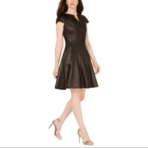 Julia Jordan black and gold split neck flare skater dress. Size 10.