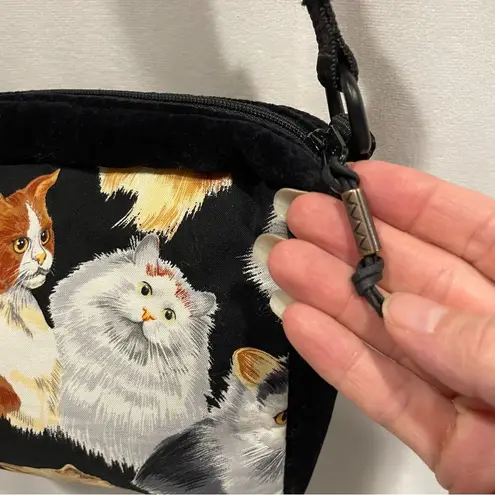 Y2K velvet trim cat lady bag canvas adj strap zipper closure Brown