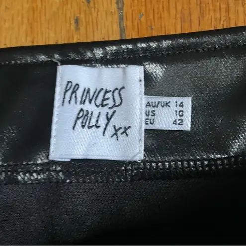 Princess Polly  Black Faux Leather Rhinestone Pleated Skirt Size 10