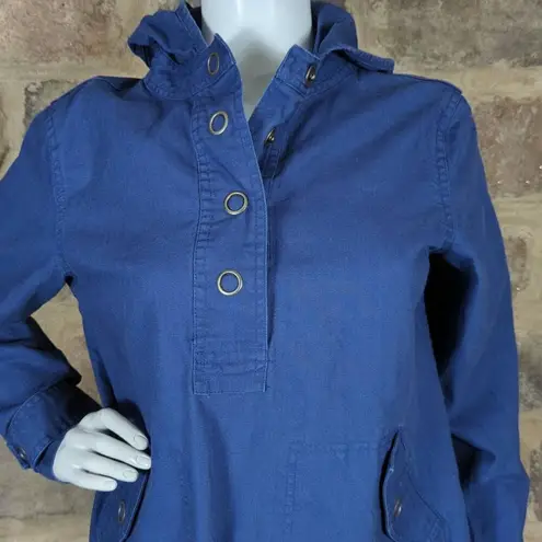 Coldwater Creek Shirt Blue Woman's XS 3/4 Snap Hooded Pull Over Coastal