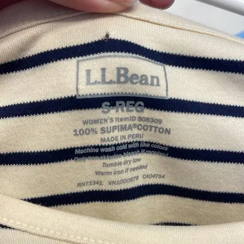 L.L.Bean Women's  Tan Navy Stripe Long Sleeve Crewneck Pullover Shirt Size Small