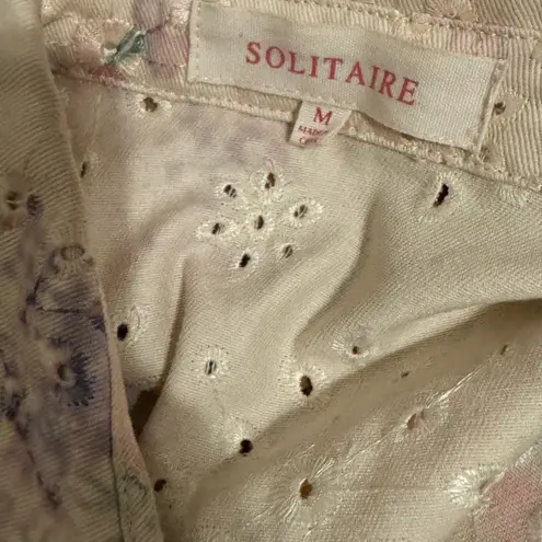 Solitaire Solitare Floral Eyelet White Shirt Button Down Dress with Belt Spring Size M