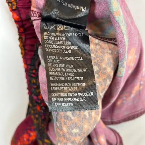 Farm Rio Leopard Print Wide Leg Pants Women's M Burgundy Drawstring Tassel