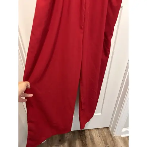 Women's Bib Overalls Sleeveless Loose Wide Leg Jumpsuits Rompers Pockets Size XL Red