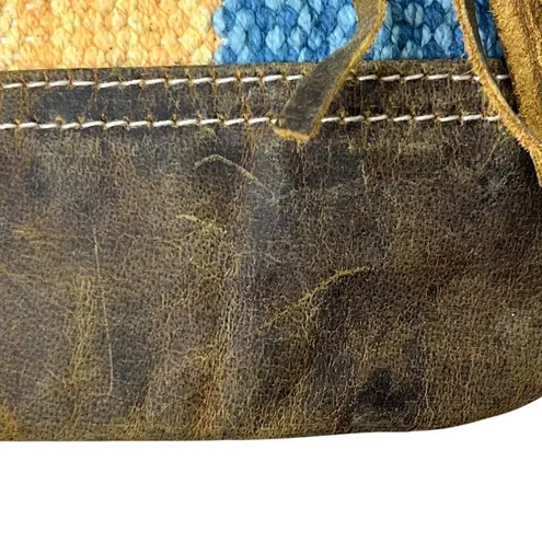 Myra Bag Midsummer Pouch Wristlet Leather Striped Canvas Clutch Brown Bohemian