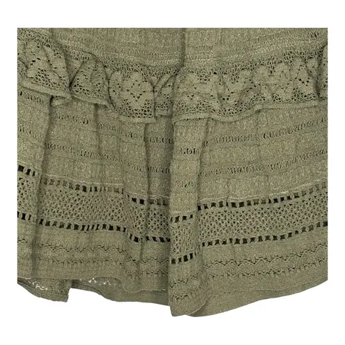 Aerie  Olive‎ Green Ruffle Mini Skirt Crochet Knit Boho Women Size Small
