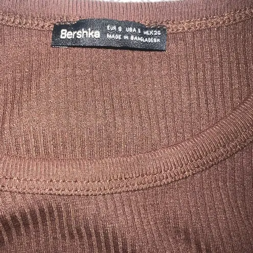 Bershka Brown Ribbed Sleeveless Bodycon Mini Dress - Size Small