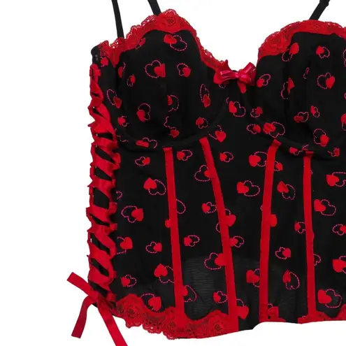 Y2k George Black & Red Heart Print Bustier Corset Top 38C Size undefined