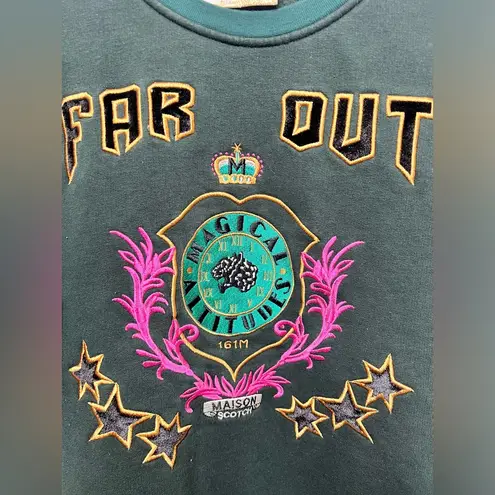 Scotch & Soda Far Out Green Crewneck Embroidered Sweater Sweatshirt Size XS Used