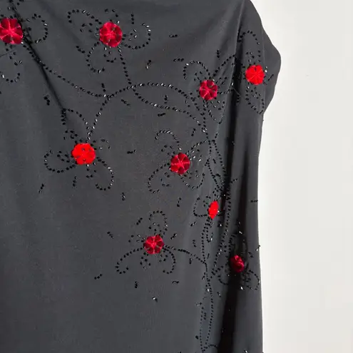 American Vintage Y2K Goth Whimsigoth Vtg black beaded flower formal dress