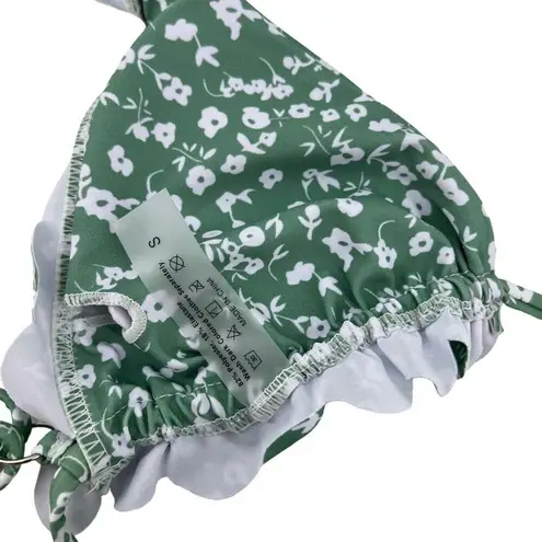 Women's Dinty Floral Print Bikini Set Frill Trim Triangle Bathing Suit Size Smal Green
