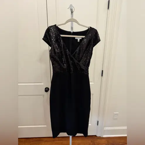 Dress the Population NWT Jaleah Black Sequin V-Neck Bodycon Midi Dress Size L