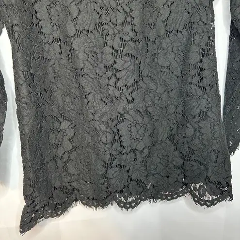 Ecru Black Lace Scallop Hem Lined Blouse Women's Medium / 8