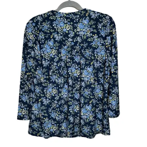Boutique Napa Valley Women’s West Coast Blue Floral Blouse Button Front Pleated Top Sz M