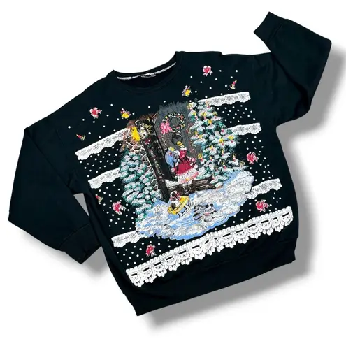 Vintage 90s Nutcracker Christmas Puff Paint Sweatshirt Black Womens Medium