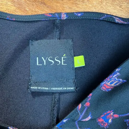 Lysse Tunic Top Womens Large Black Floral Sheer Mixed Media Long Sleeve V-Neck L