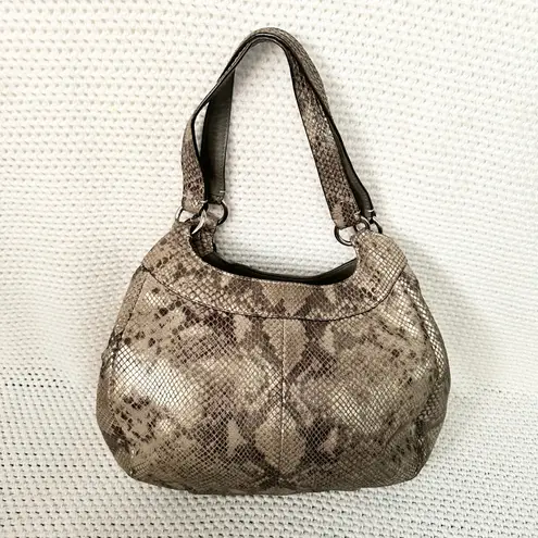 Coach  Maggie Python Madison Embossed Leather Beige Grey Snake Shoulder Bag Hobo