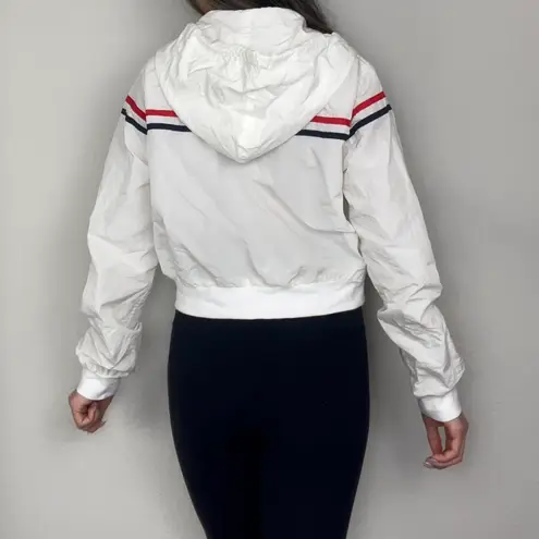 John Galt White Red & Blue Striped Windbreaker Zip-Up Hooded Drawstring Jacket