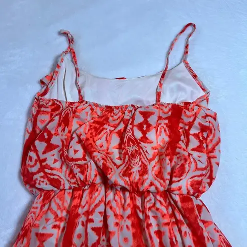 Women's Sleeveless Ruffle Trim Aztec Print Maxi Dress Size XS Summer Vacation Orange