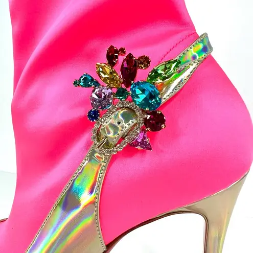 Christian Louboutin  Jessie Booty Joli Patent Iridescent Neon Sock Boots EU 39.5