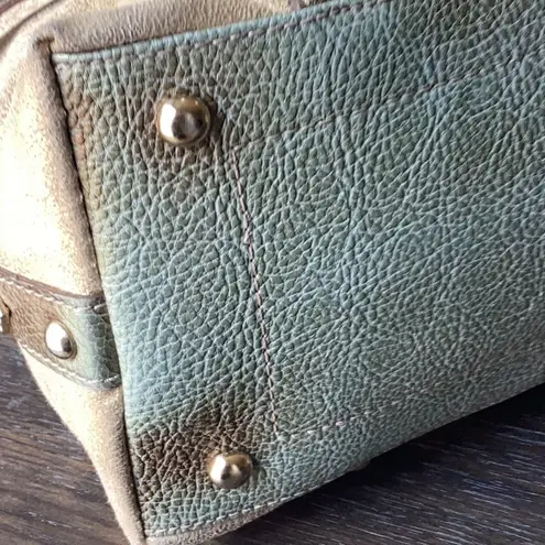 Kathy Van Zeeland Gold Vegan Leather and Vegan Suede Studded Shoulder Bag