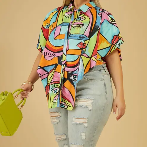 Live 4 Truth All “Eyes” On You Layered Eye Print Plus Size 1X Multicolor Top