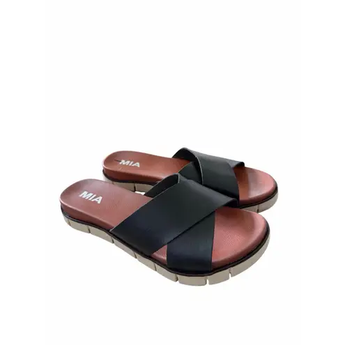MIA  Elissa Slide Sandal 7.5 Black Crisscross Open Toe