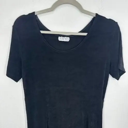 Vintage Black Babydoll Stretch Jersey Knit Short Sleeve Mini Dress Fit Flare 90s