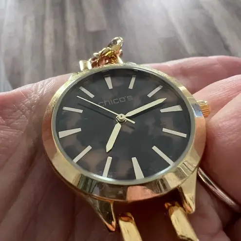 Chico’s Tortoise Face Gold Tone Chunky Chain Link Watch Brown