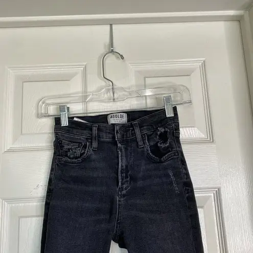 AGOLDE  Sophie High Rise Skinny Crop Black Jeans Temple Distressed Hems Size 24