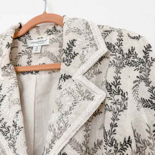 Coldwater Creek Womens Blazer Size M Cream Botanical Embroidered Cottage Fairy