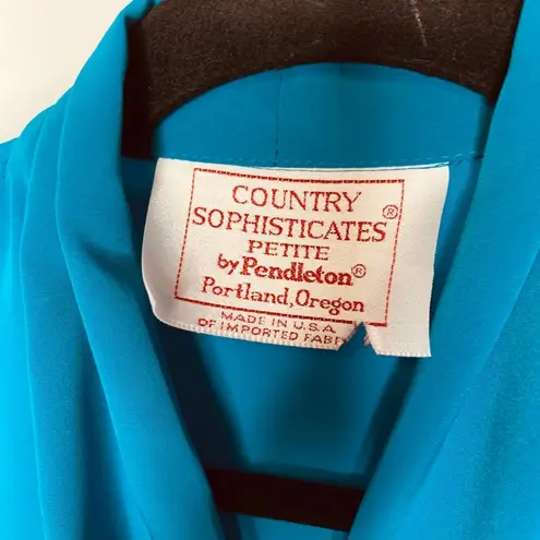 Country Sophisticates Pendelton Turquoise Silky Blouse Sz 12 Blue