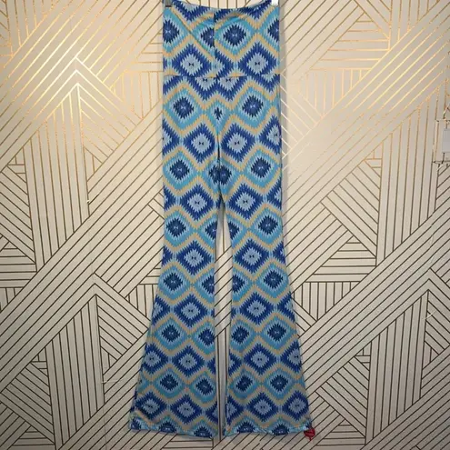 Intermix  Geometric‎ Print Wide Leg Pants in Blue thumbnail 6