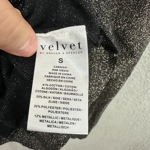 Velvet Sweater Womens S Metallic Black Silver Lurex Silk Blend Party Glam Boho