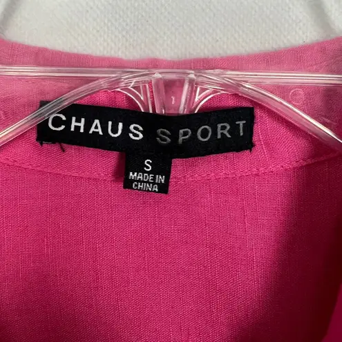 Chaus Sport Womens Shirt Small Linen Cotton Bold Beachy Lagenlook Coastal Dressy Pink
