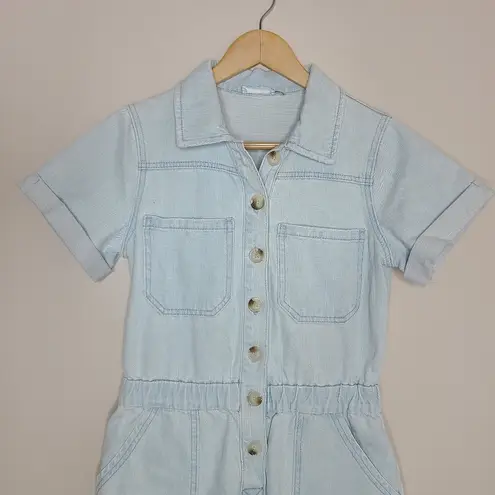 Bluivy Light Blue Denim Distressed Shorts Romper Size Small