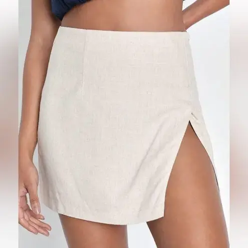 Lulus Beautiful Babe Beige Linen High Rise Mini Skirt
