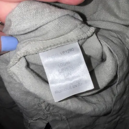 Lauren Vidal Linen Button Front Short Sleeve Hood Lagenlook Cardigan Top