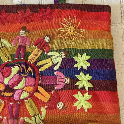 Colorful Embroidered Large Rainbow People Zipper Tote Bag Unbranded NEW Red