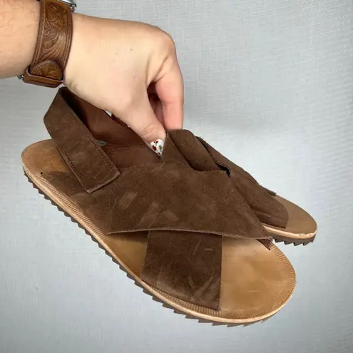 Pedro Garcia Espagna Raven Suede Crisscross Strap Slingback Sandal Women Size 40 Brown