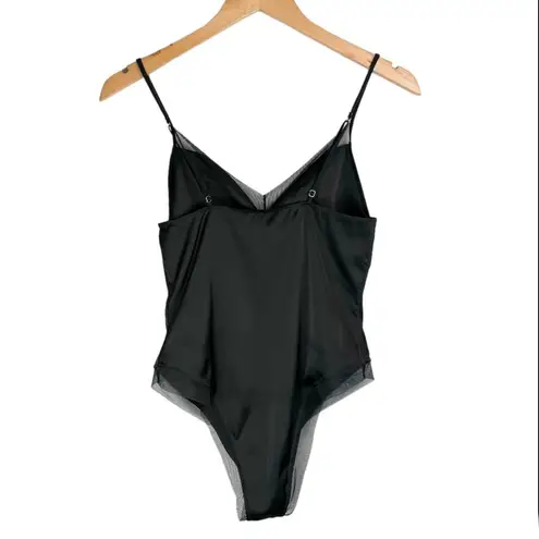 ZARA NWT  Black Satin Teddy Mesh Trim Bodysuit Sz Small Lingerie Sexy