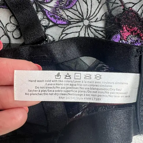 Adore Me  2XL Emilie Bralette Black Sheer Embroidered Floral Lace Mesh Bra Top