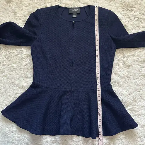 St. John Caviar Jacket Full Zip Up Peplum Wool Blend Long Sleeve Navy Sz 2