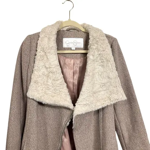 Jessica Simpson  Womens Sz S Blush Pink Faux Fur Collar Coat Wool Blend Belted