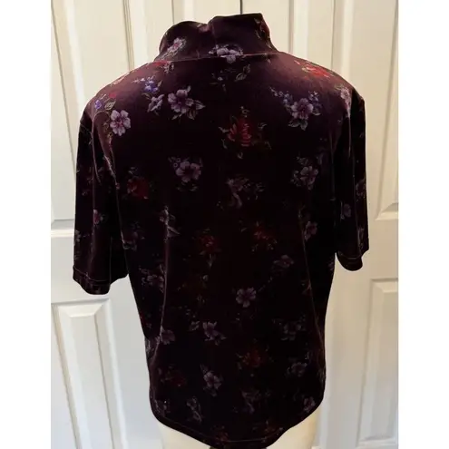 Laura Scott  Velvet Top Womens LG Purple Mock Neck Floral Grunge Fairy Whimsigoth