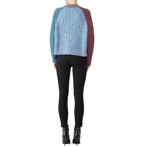 Jil Sander NAVY Blue Red Colorblock 100% Wool Cable Knit Long Sleeve Sweater M