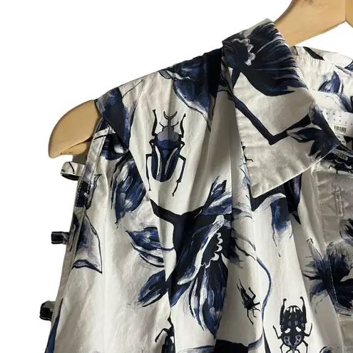 Osman Suzie White Floral Print Long Sleeve Tie Waist High Low Shirt Dress Sz 12